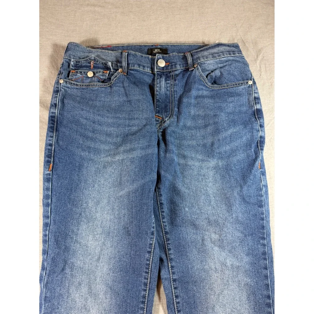 True Religion Geno Relaxed Slim Jeans Mens 37x31 Blue Excellent Horseshoe Stitch